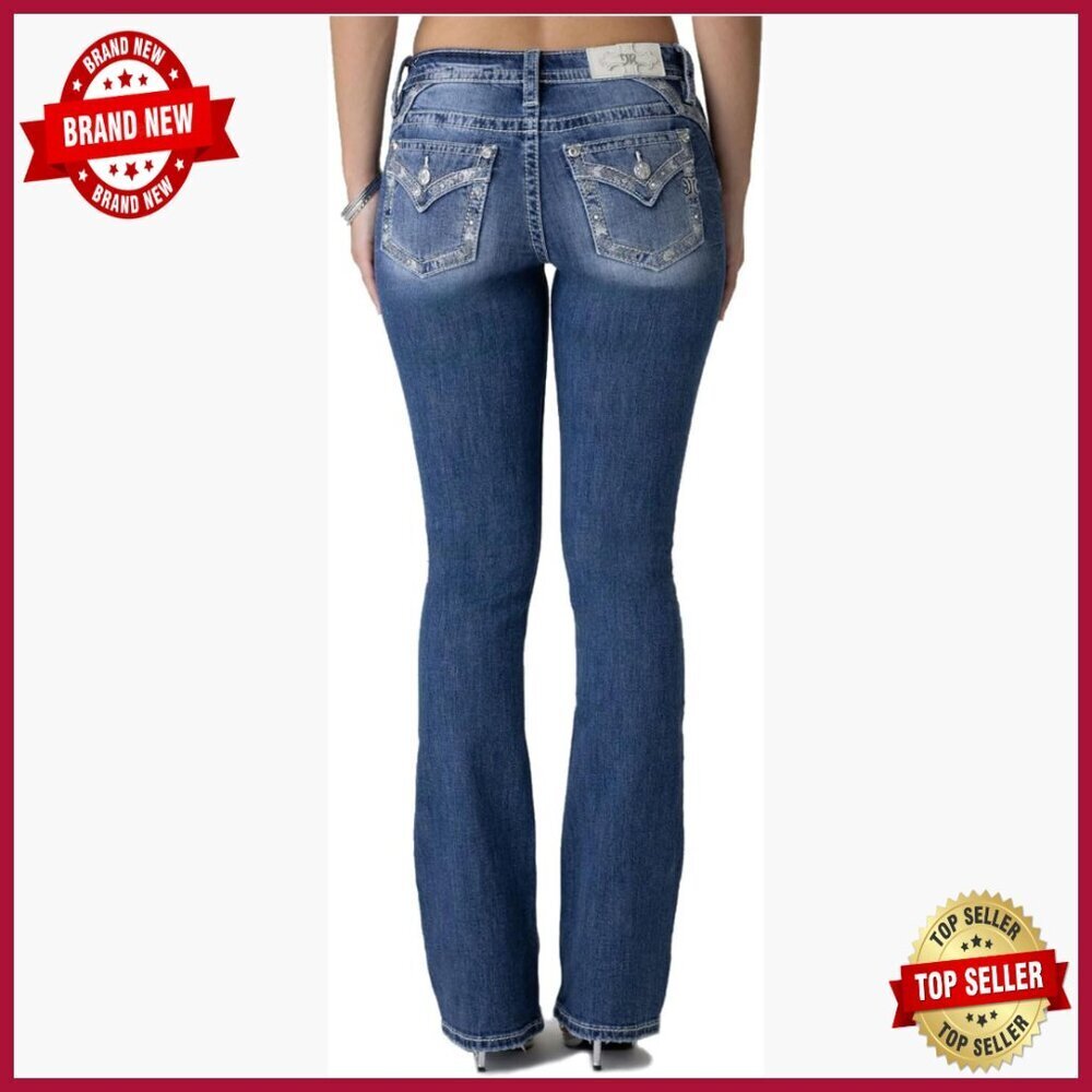 Mid-Rise Bootcut Jeans with Metallic Pocket Detail, 32 Inseam